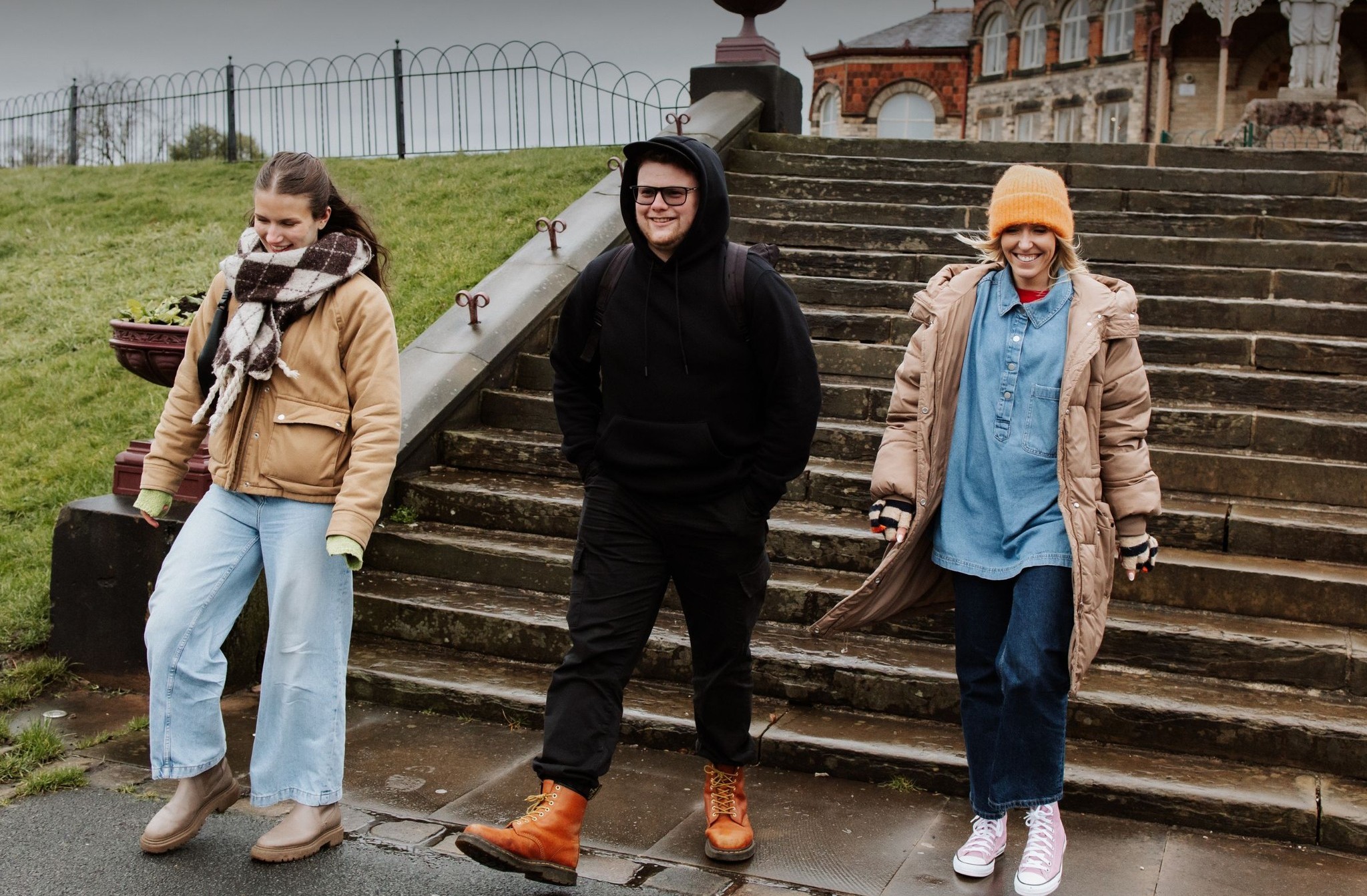 The Chubby Northerner with BoroughLife podcast hosts Lucy and Hayley at Mesnes Park